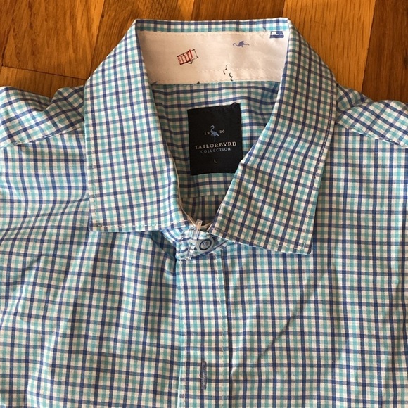 Tailorbyrd Men’s Blue and White Plaid Button Down Shirt Size L - Picture 3 of 6